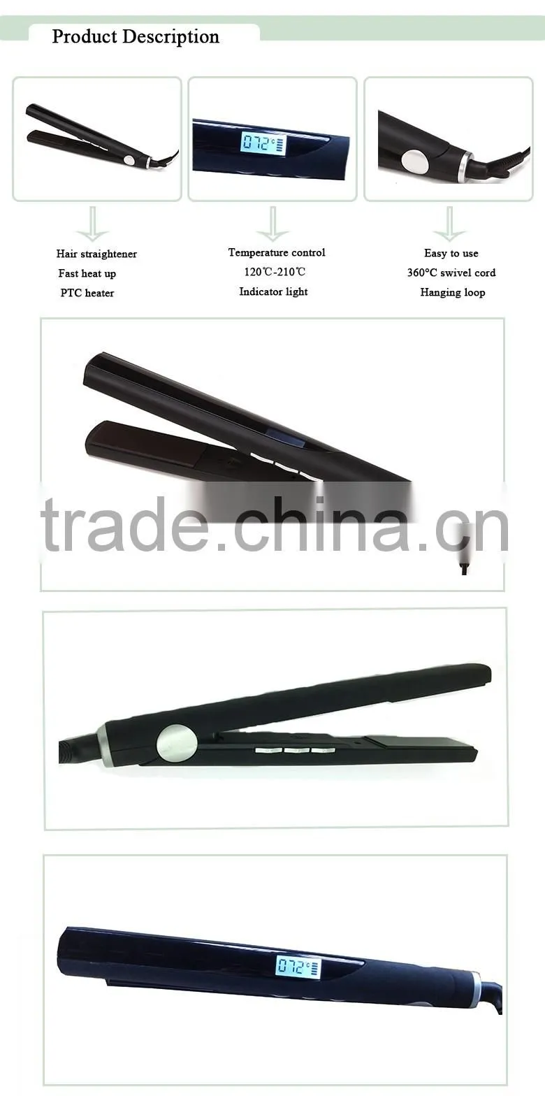 Home use Professiona ceramic Electrical PTC hair straightener LCD flat iron