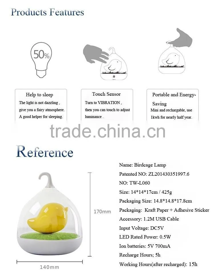 Birdcage Sensor funny touch Lamp LED Night Light with USB