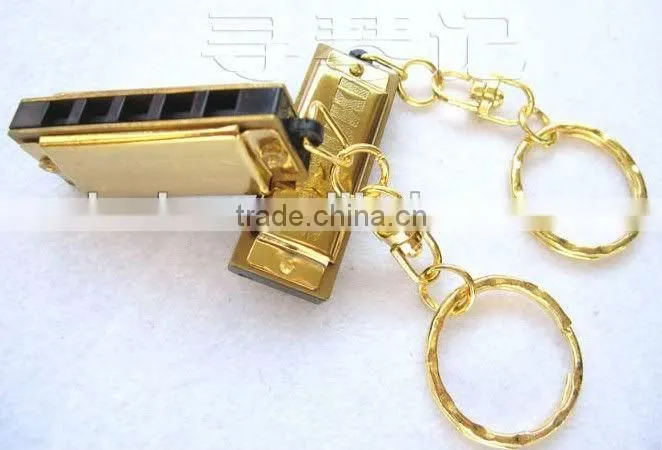 Suzuki Harmonica Key Chain Gold Color 5 Holes 10 Tone KEY OF C Christmas Gift