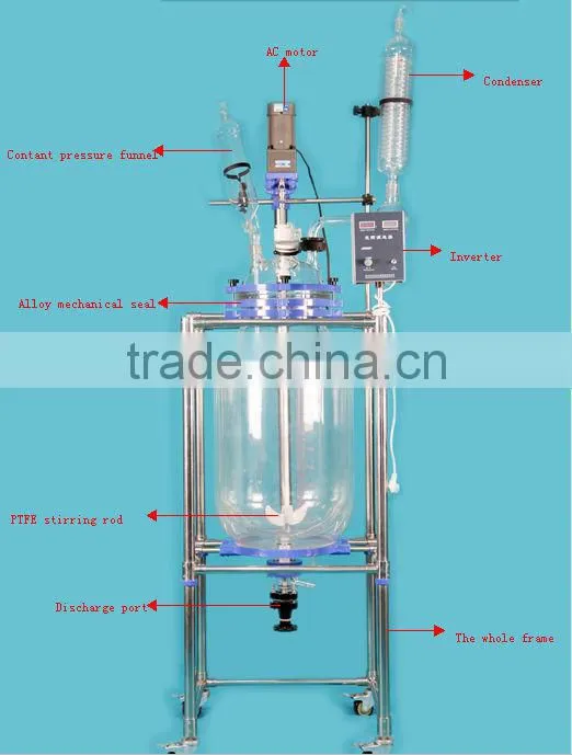 2013 hot selling GG17 Borosilicate glass lab jacket glass reactor 20L
