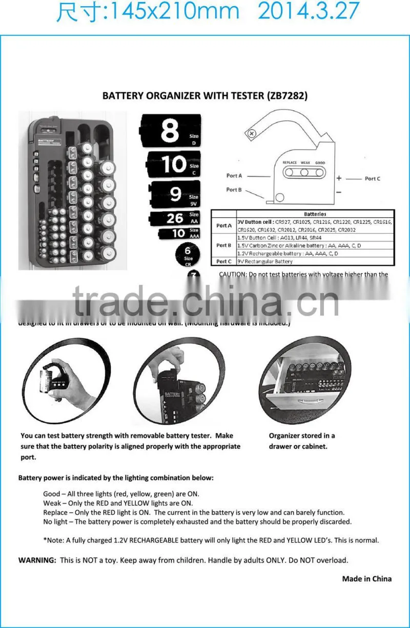 Battery Organizer with battery capacity Tester/ storage/battery organizer