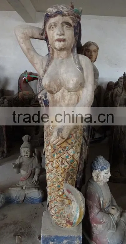 hand carved antique imitation wooden mermaid embossment relief decoration sculplture