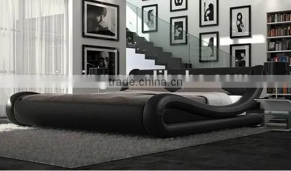Luxury Arched Shape Black/White Leather Double Bed for Hotel