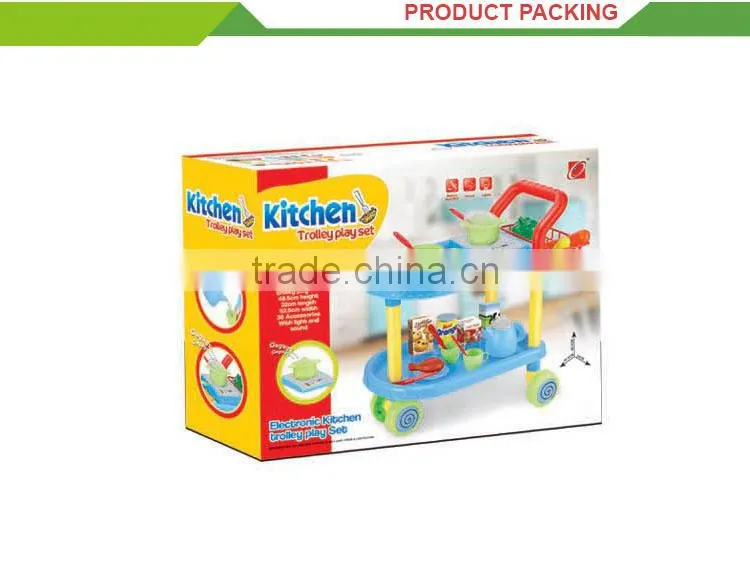 Wholesale plastic toy electric kids kitchen trolley with wheels