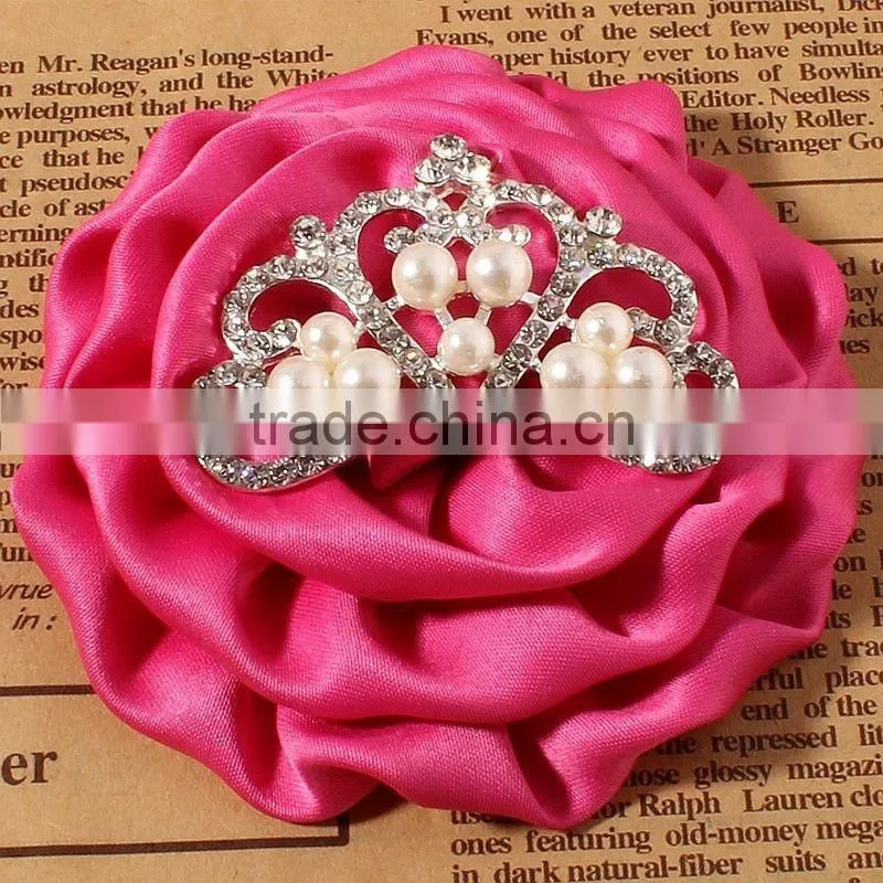 satin hanmade rose flower with crown for kids hair accessories