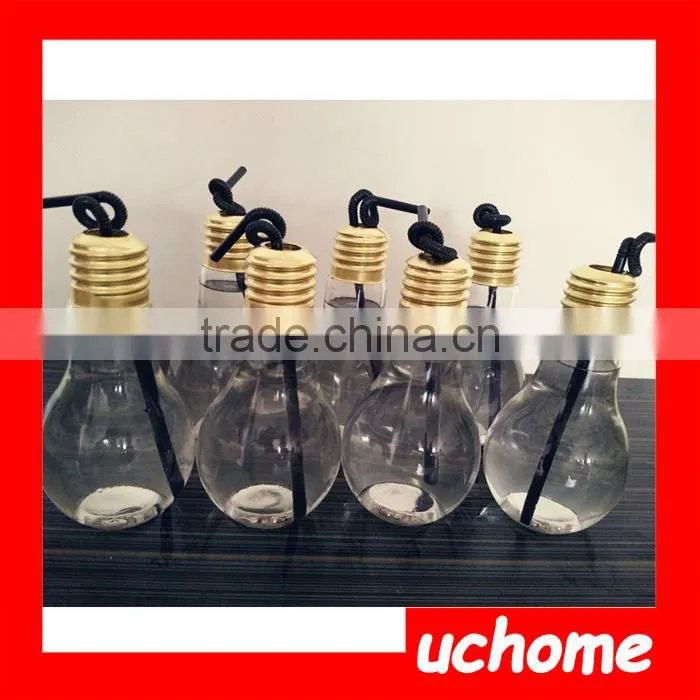 UCHOME 100 ml Light Bulb Drinking Jar Cocktail Plastic Bottle with Lid Straw