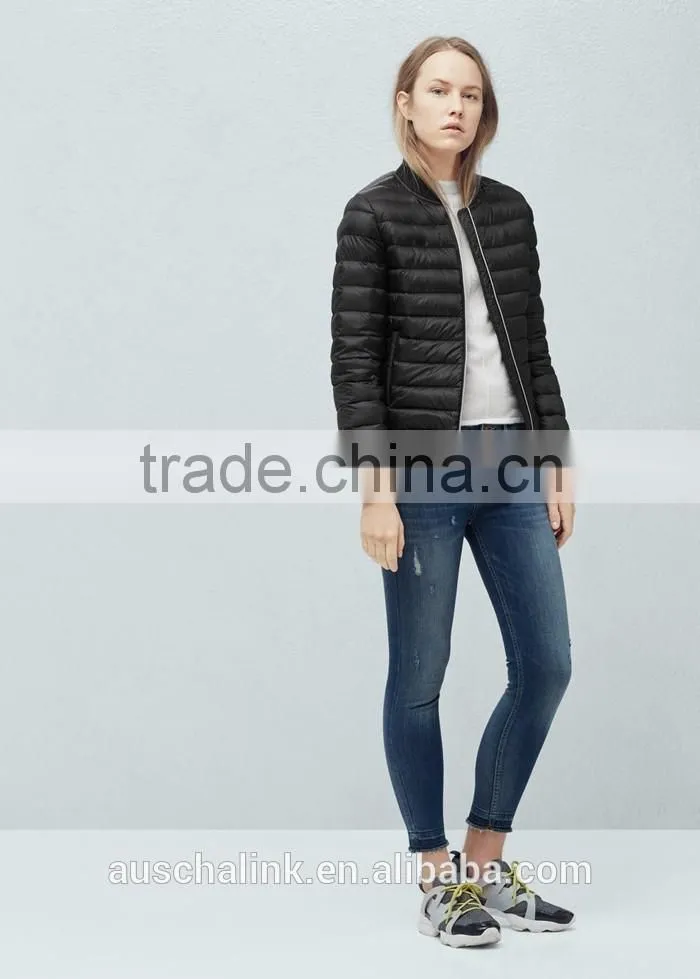 outdoor keep warm women black quited feather down winter coat