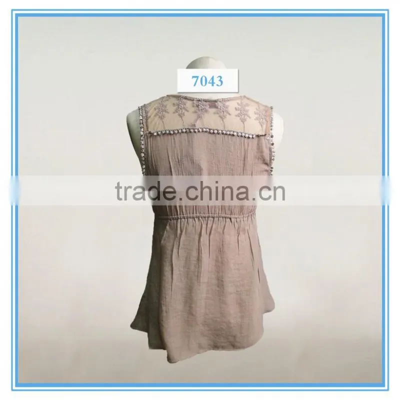 Fashion Chiffon Lady Top Designer Girl Latest Design Sleeveless Lace Crochet Top