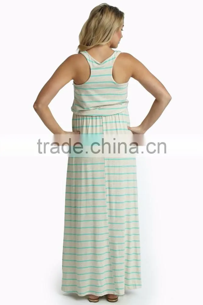 Comfortable fit round neck stripe maternity maxi dress wholesale maternity clothes 2016