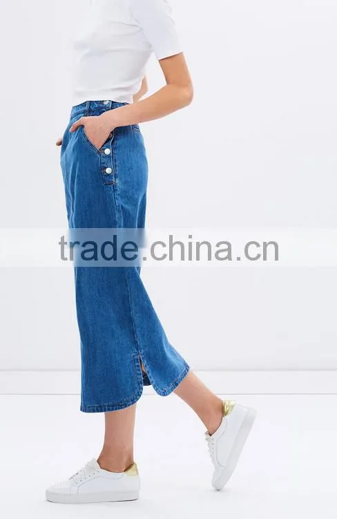 2016 Latest long high waist design pictures denim skirt