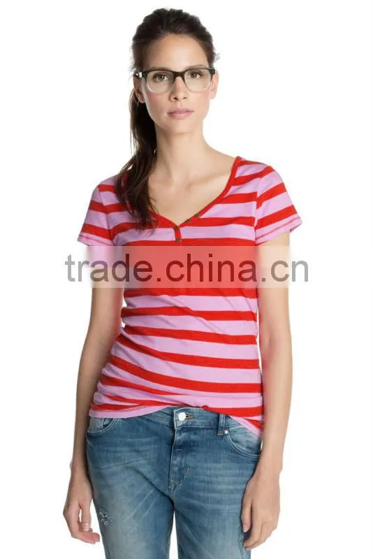 high quality custom wide neck breezy textured all-over stripe combed cotton t shirt