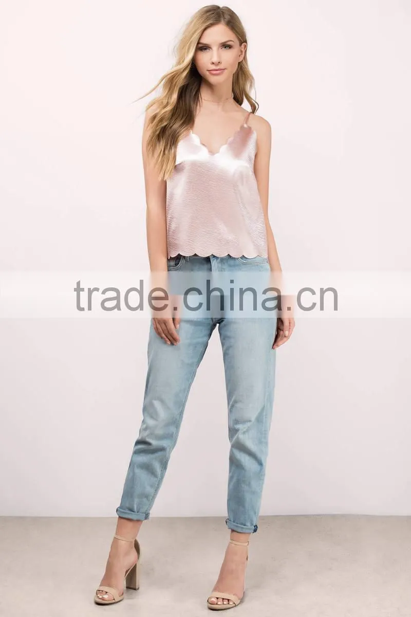 2017 latest fashion design sexy ladies 2017 Fashion lady clothing Lastest summer pink blouse satin tank top