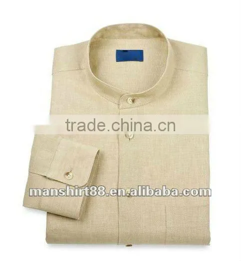 2016 latest style men 100% linen band collar long sleeve sport casual shirt