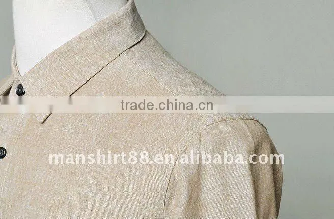 mens linen slim fit beige long sleeve dress shirt