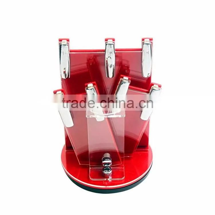 New Arrival Hot Sale Useful Red Acrylic Kitchen Ceramic Knife Holder Kitchen Knife Stand Block For 3 4 5 6 Knives And Peeler