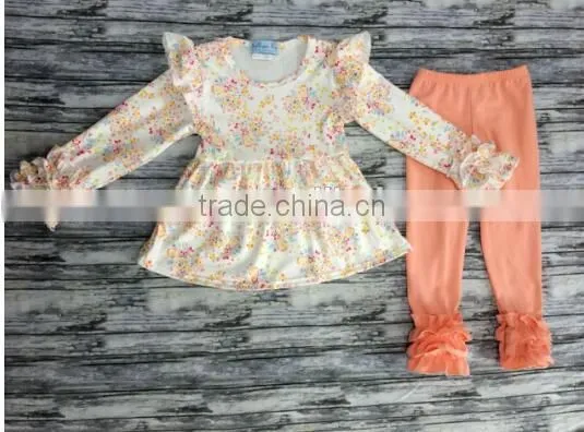 High Quality Toddler Boutique Deer Printed Outfits Kids Wear Clothing and Ruffle Pants Set Children Christmas Holiday Set