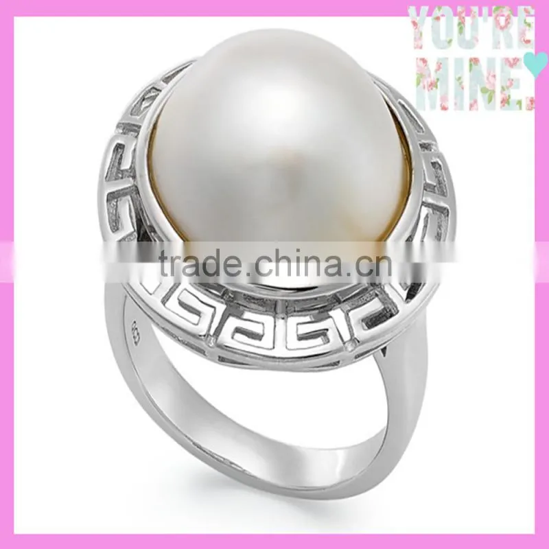 2015 fashion jewelry silver big pearl ring