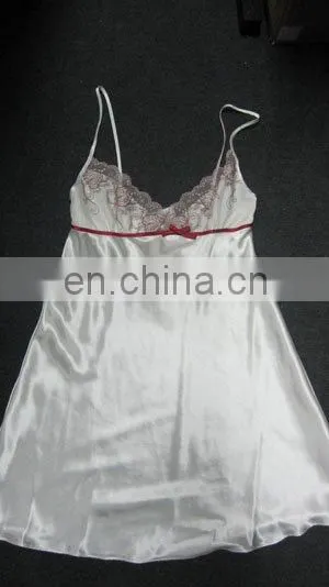 Lady's 100%polyester satin nightwear chemise with emb.lace fabric lingerie set