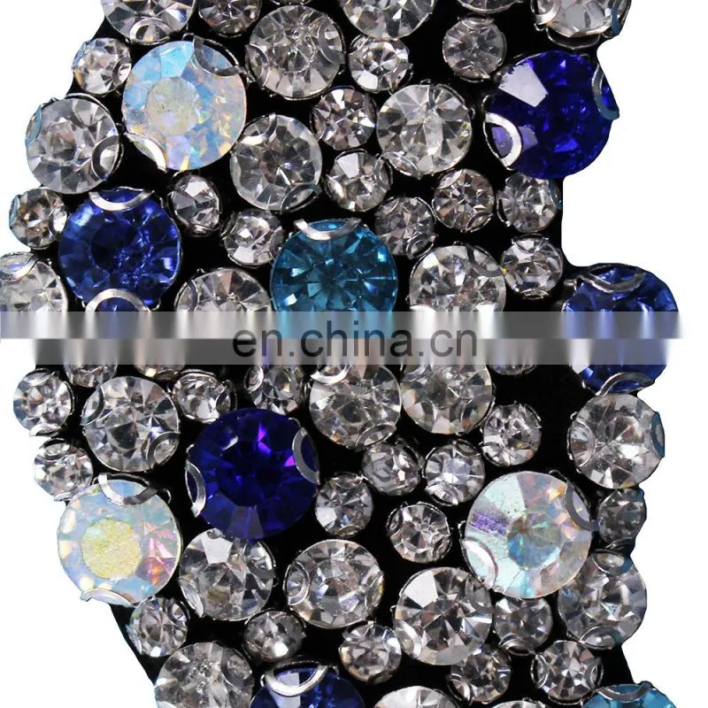 Fashion White Blue Beading Crystal Rhinestone Moon Sew on Patches Appliques
