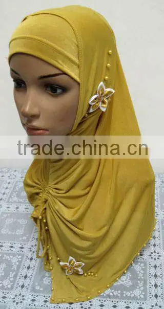 A569 Stylish islamic headscarf al amira square HEJAB pearl beaded flower two pieces MUSLIM HIJAB