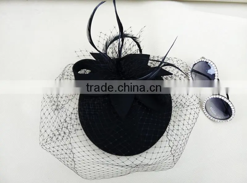 Hot Sale Women's Wide Brim Wool Felt Hats With Veil Fascinator