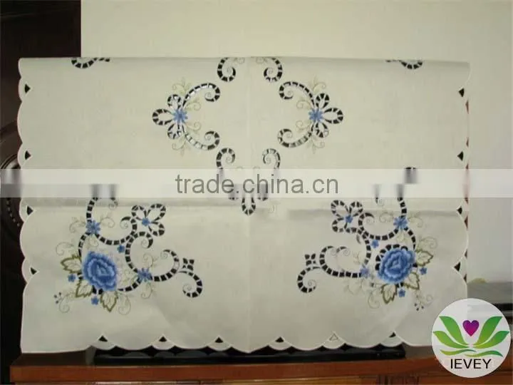 blue and beige luxurious handmade printed fiber optic table cloth wholesale tablecloth lmzc1007(8)K