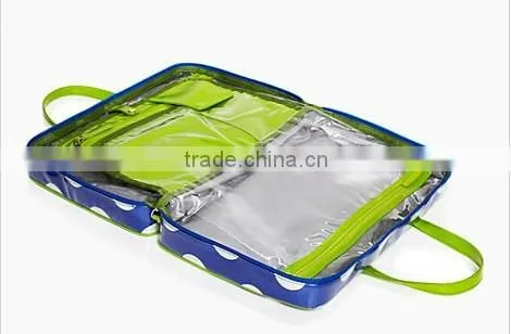 Cotton twill laminated cotton twill trim durable nylon zip around cosmetic bag