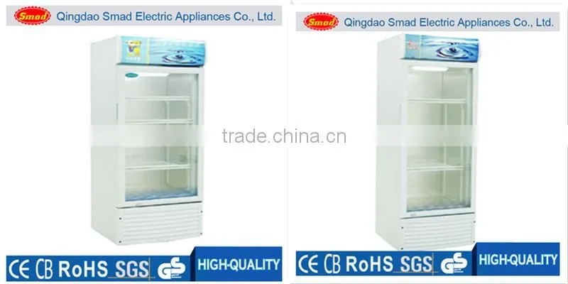Commercial double glass door vertical refrigerated showcase for supermarket