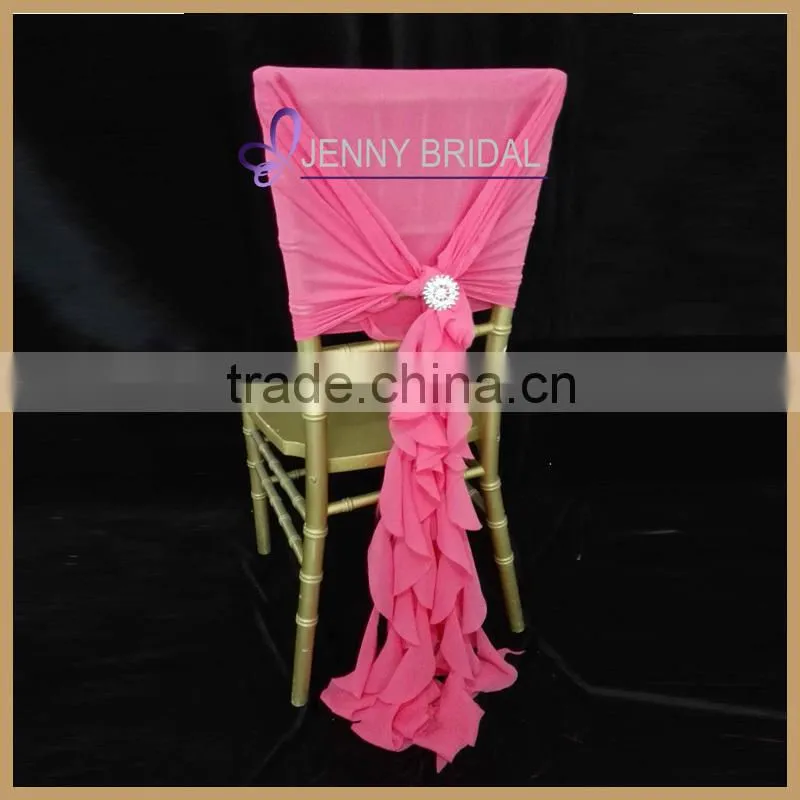 C304C Hot Pink Wedding Chair Cover Chiffon Ruffle Chair Sash