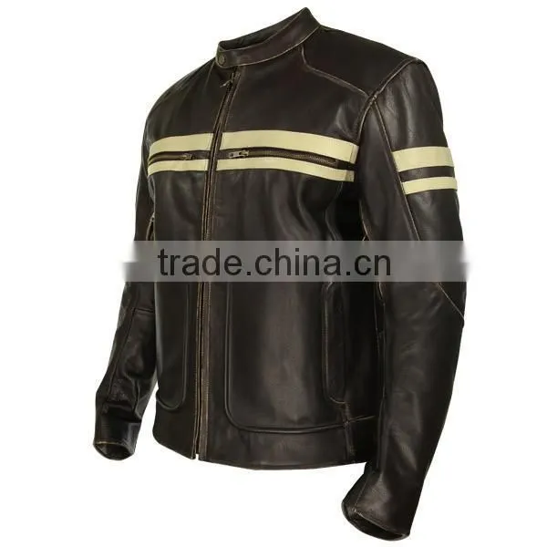 Mens Armored Black vintage racing leather jacket