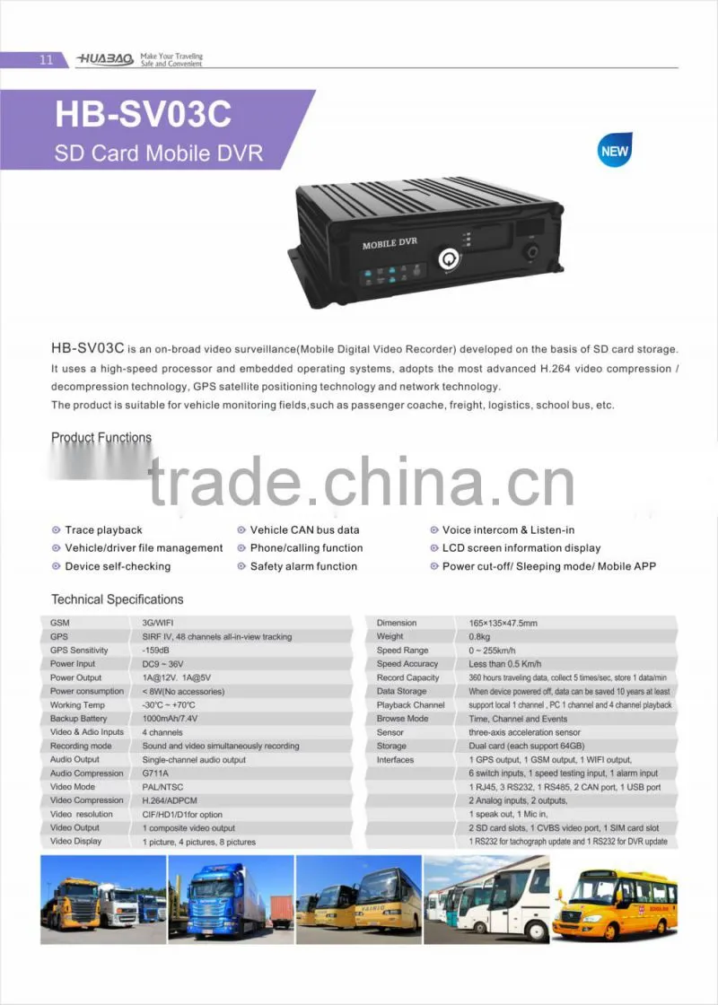 public transportation mdvr with 4 channel camera video live view d1 cif resolution