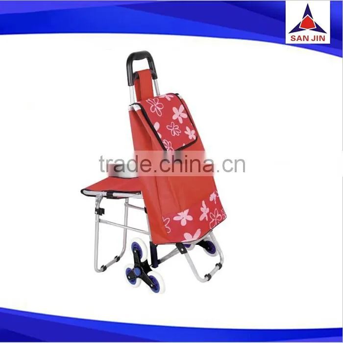 600D+PVC oxford fabric foldable Shopping trolley bag with wheels