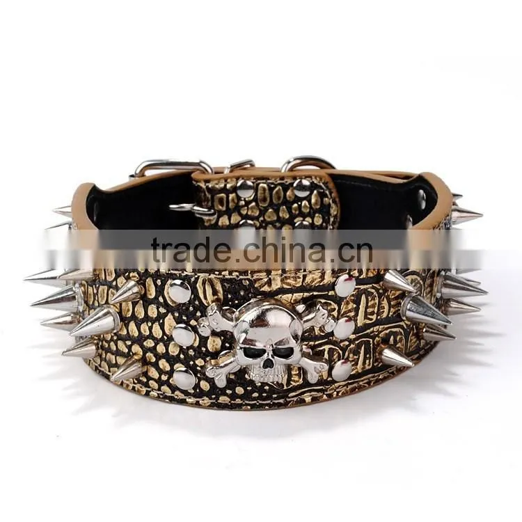 Wholesale dog chain nails skulls multi color pu leather dog collar
