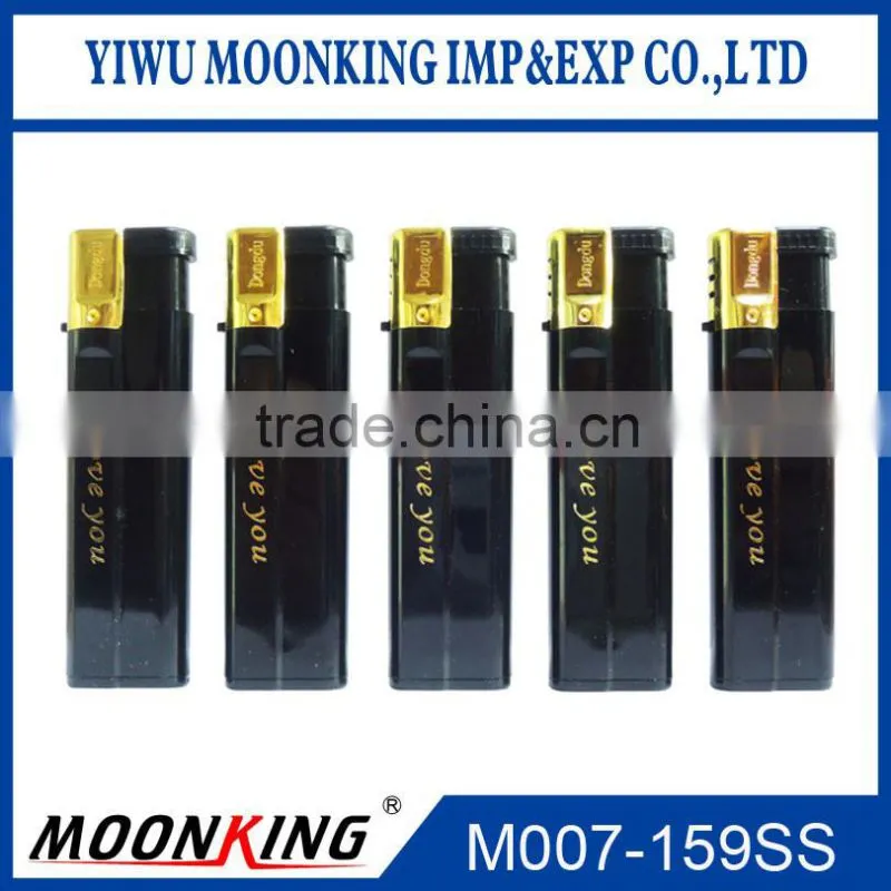 black color gold cap plastic windproof lighter with logo