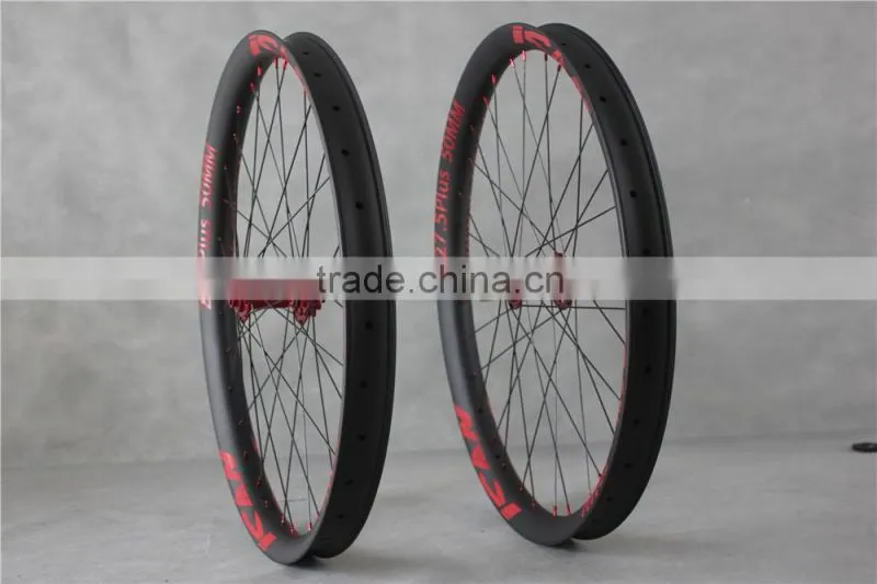 Width 50mm bike tubeless wheels MTB 27.5er clincher wheels 650B bicycle carbon bike rim snow fat bike 3.0'' tyre