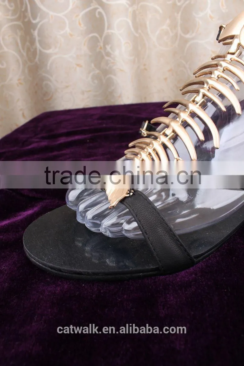 Latest design women black sandals shoes genuine leather fishbone summer shoes women flat shoes