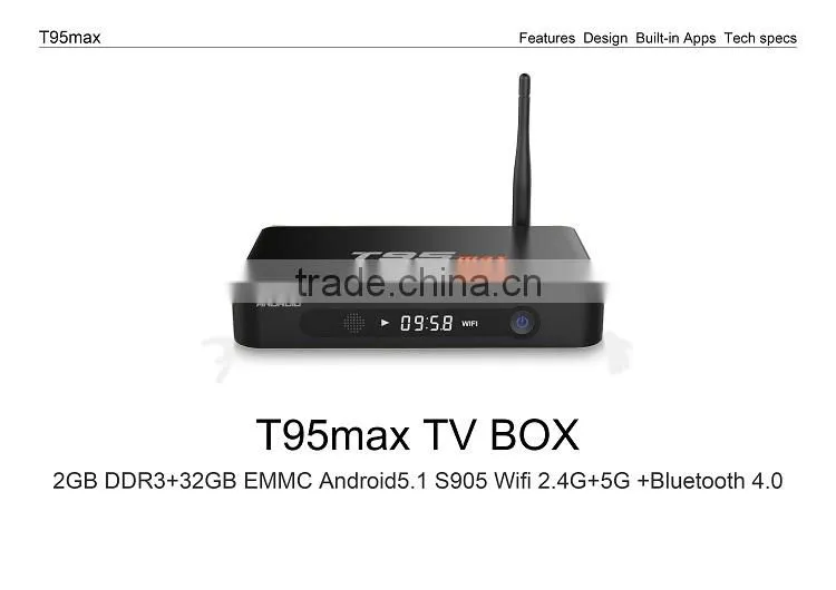 T95MAX 1000M network kodi 16.0 2G ROM 16G RAM miracast android5.1 tv box with wifi antenna
