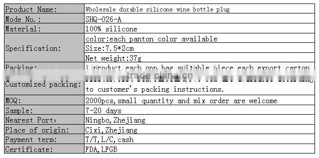 Wholesale durable silicone wine bottle plug