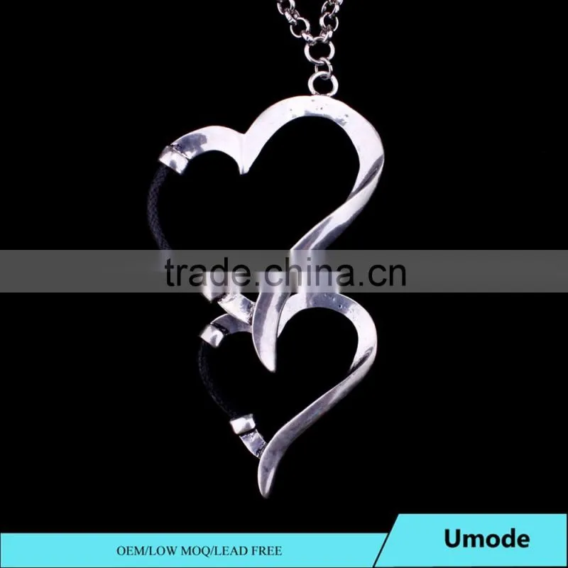 Hot New Products Heart to Heart Pendant Necklace Silver Simple Double Heart Necklace for the Elderly