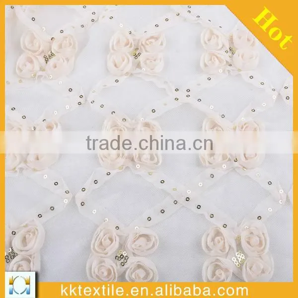 China sequins grenadine chiffon strip twine embroidery lace for wedding dress