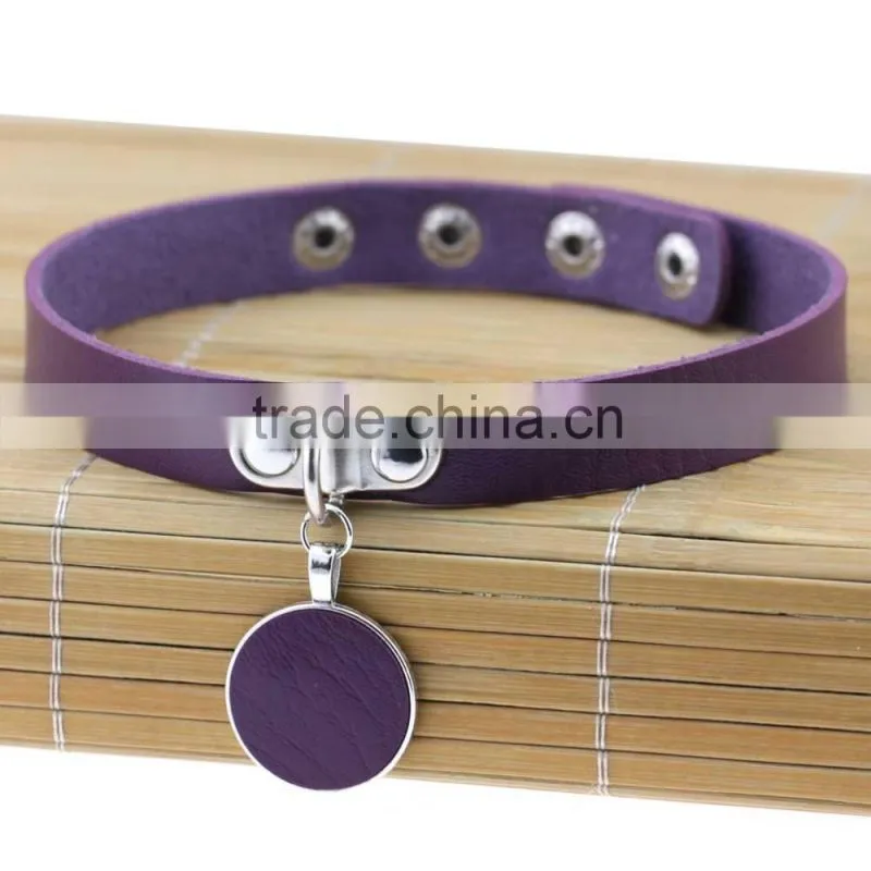 Japanese Anime Sailor Moon Rock Harajuku Gothic Punk Style Multi Color Alloy Round Pendant PU Leather Choker Necklace