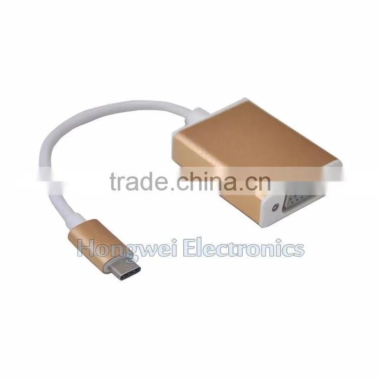 80 centigrade VW-1 130mm long UL cable USB Type C to VGA adapter with metal casing