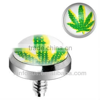 Surgical Steel Internally Threaded Ganga Leaf Logo Dermal Anchor Top body piercing accessories