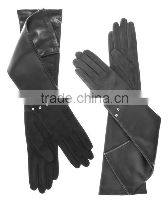 Women's Opear Back Long Sheep Suede Leather opera Gloves