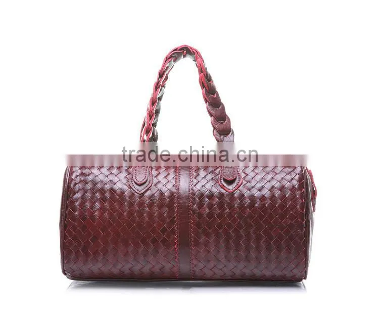 European style travel bag Retro red Leather Tote Bag,Waterproof zipper Duffel Bag