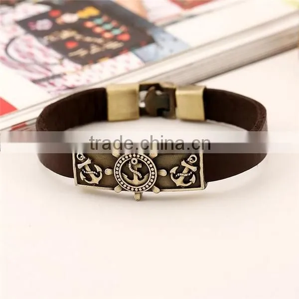 New design mens leather anchor bracelet/anchor bracelet men