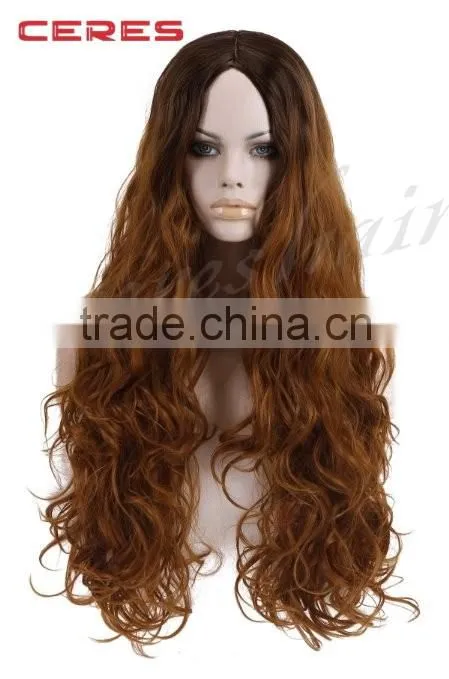 30inch charming women's ombre brown long curly lace front wig synthetic hair