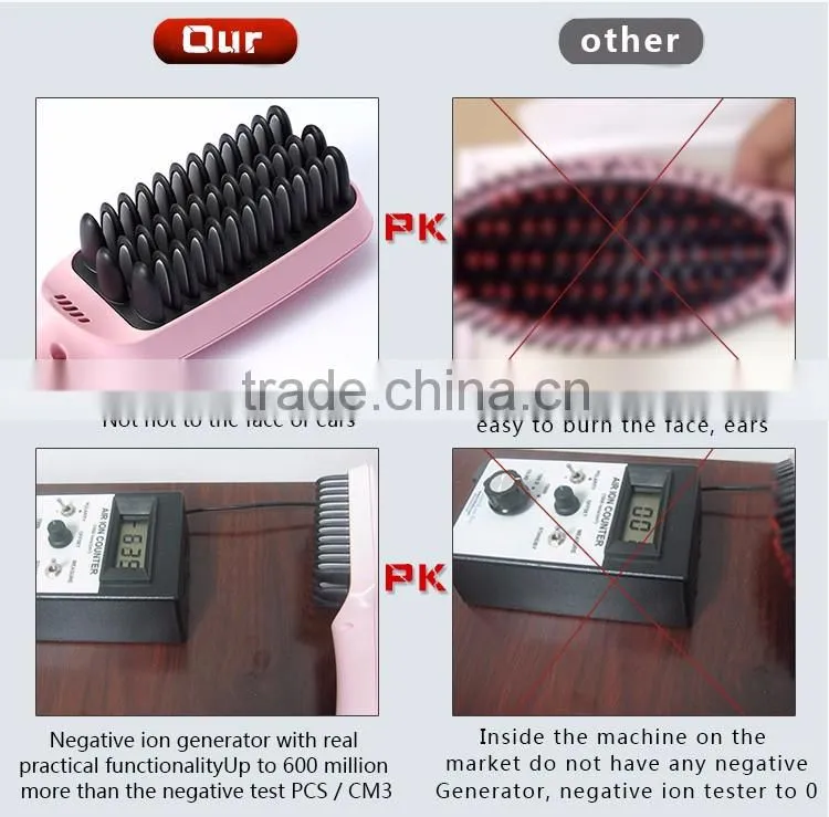 2016 New Arrival Professional Electric Hair Straightening Brush Anion Hair Straightner Brush Easy Hair Comb in Black