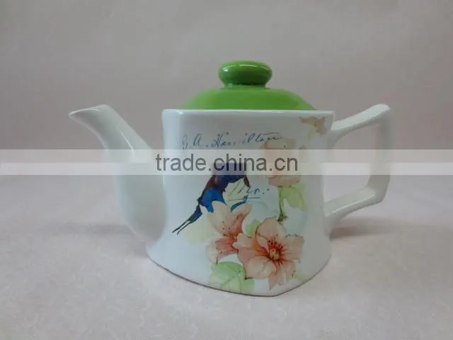 Wholesale fine decal of bird and flower Ceramic teapot water pot with verdant lid