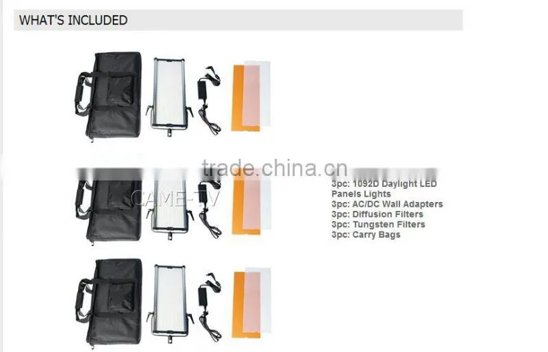 CAME-TV 1092D Daylight LED Studio Panels light video film lighting(3 Piece Set)